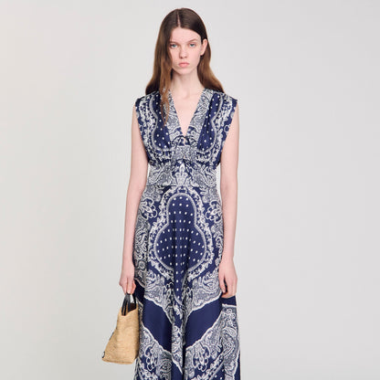 Sandro Bandana-print maxi dress Blu / White