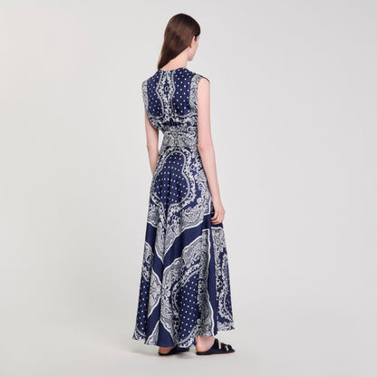 Sandro Bandana-print maxi dress Blu / White