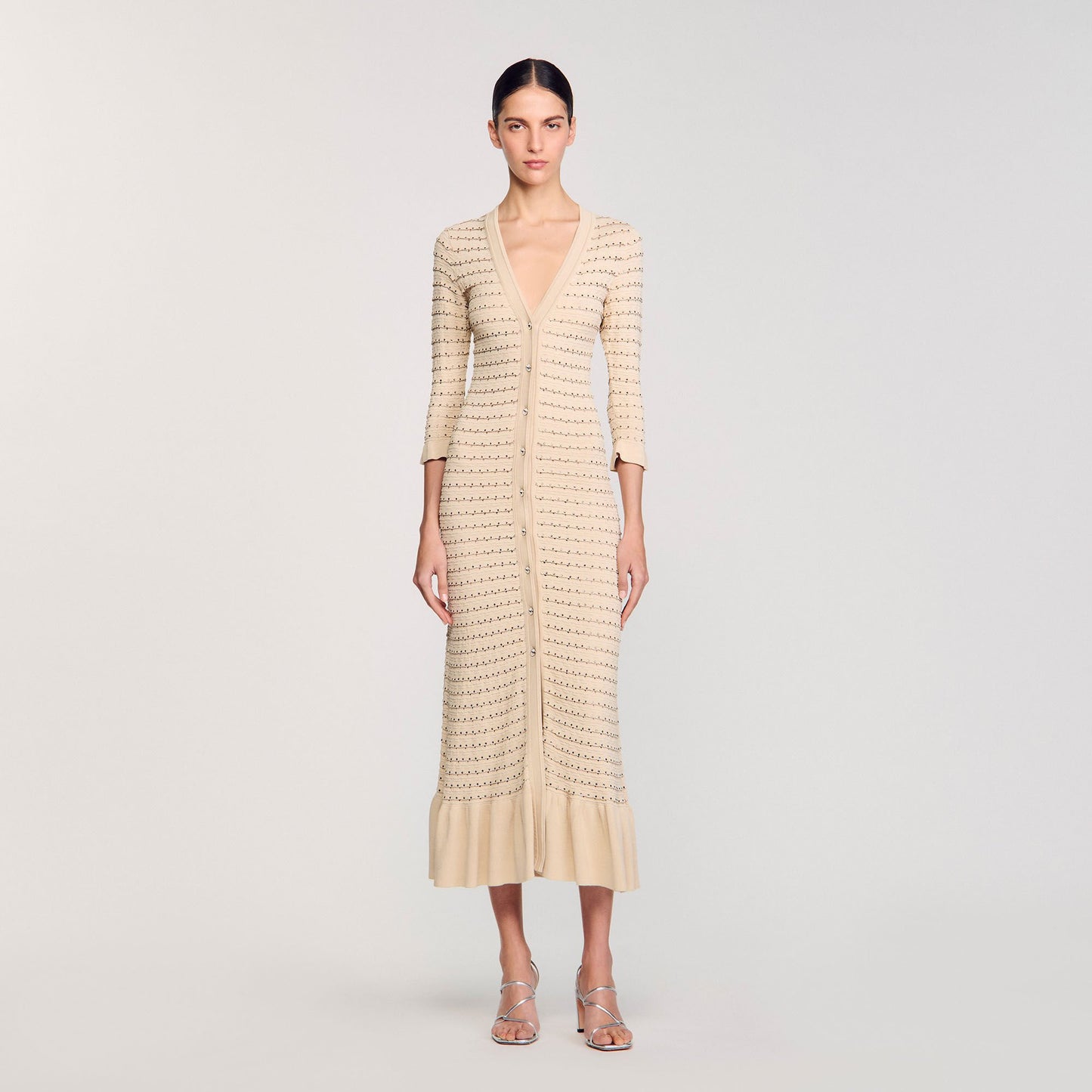 Sandro Rhinestone knit maxi dress Beige