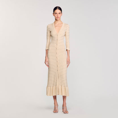 Sandro Rhinestone knit maxi dress Beige