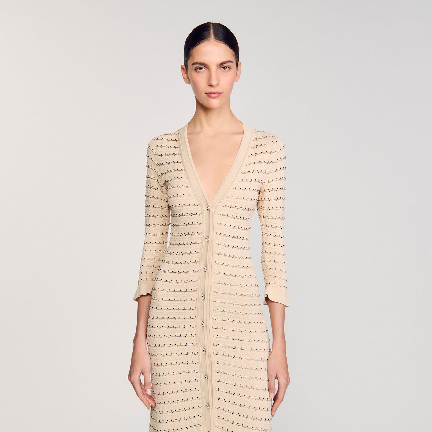 Sandro Rhinestone knit maxi dress Beige