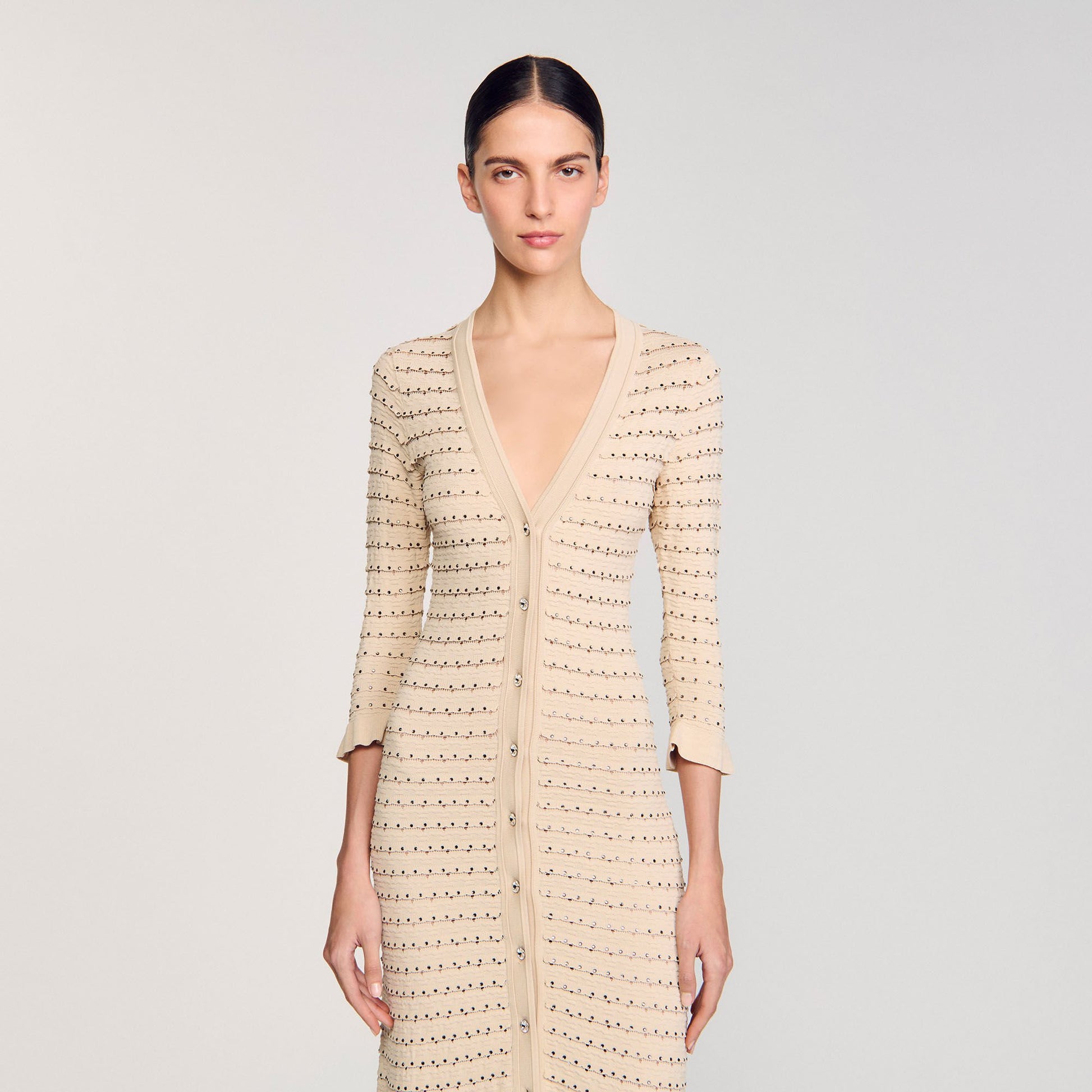 Sandro Rhinestone knit maxi dress Beige
