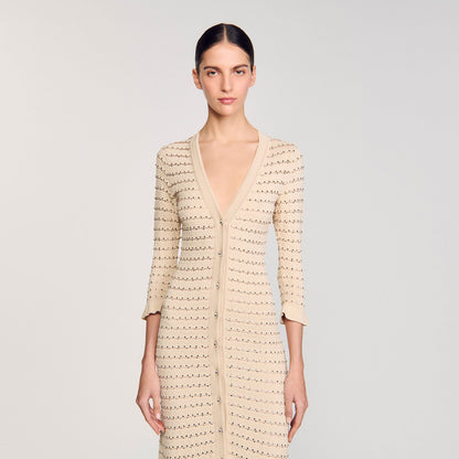 Sandro Rhinestone knit maxi dress Beige