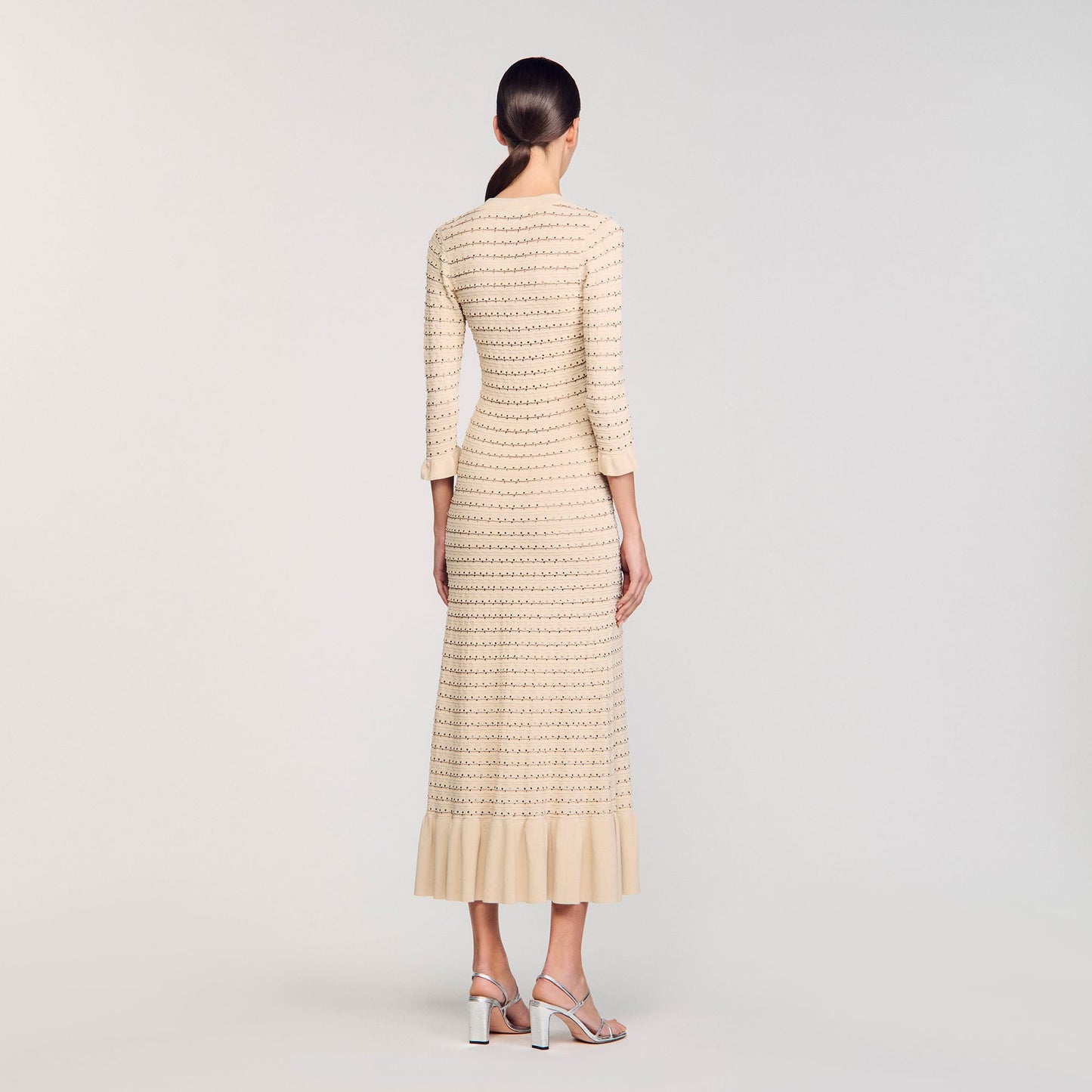 Sandro Rhinestone knit maxi dress Beige