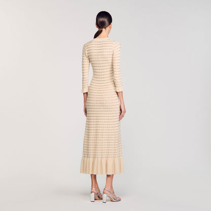 Sandro Rhinestone knit maxi dress Beige