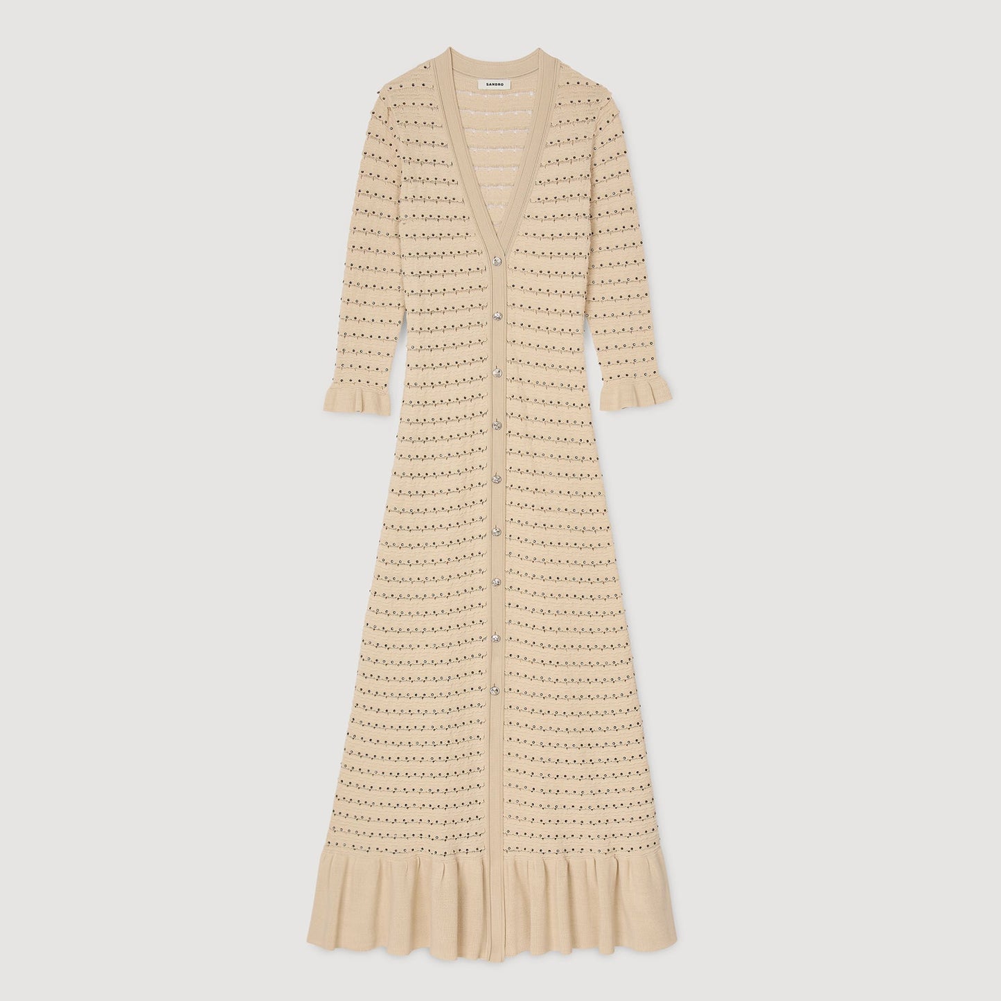 Sandro Rhinestone knit maxi dress Beige