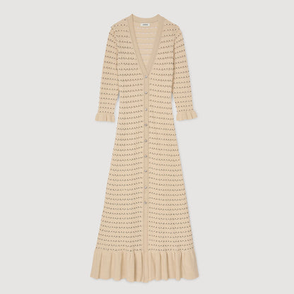 Sandro Rhinestone knit maxi dress Beige