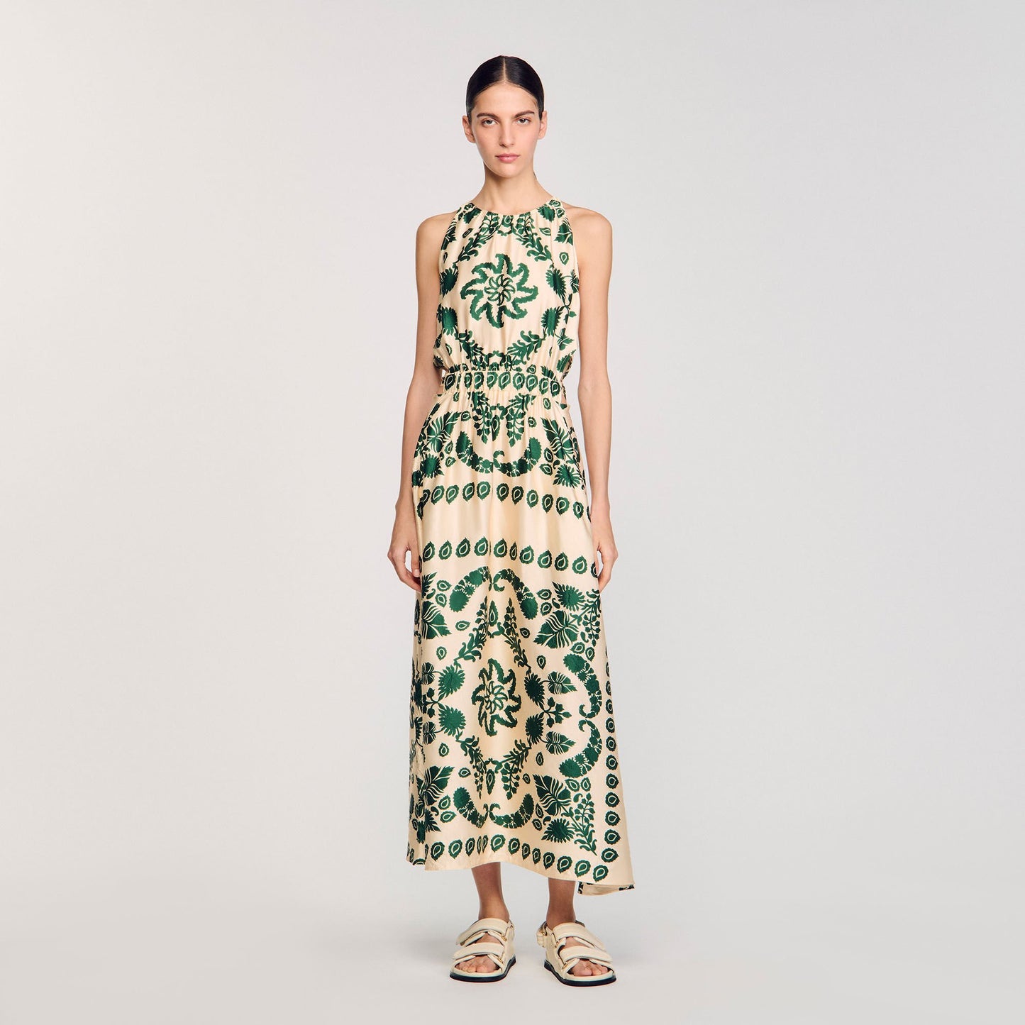 Sandro Leaf print maxi dress Ecru / Green