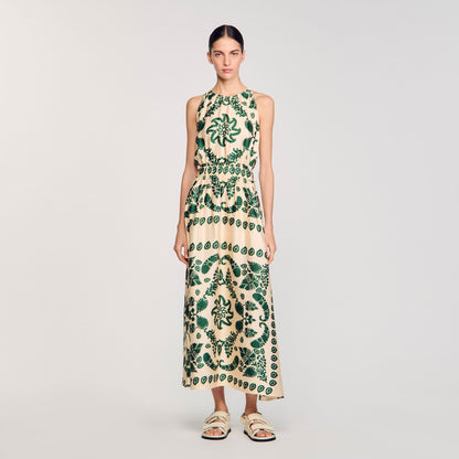 Sandro Leaf print maxi dress Ecru / Green