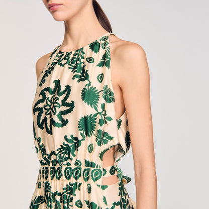 Sandro Leaf print maxi dress Ecru / Green