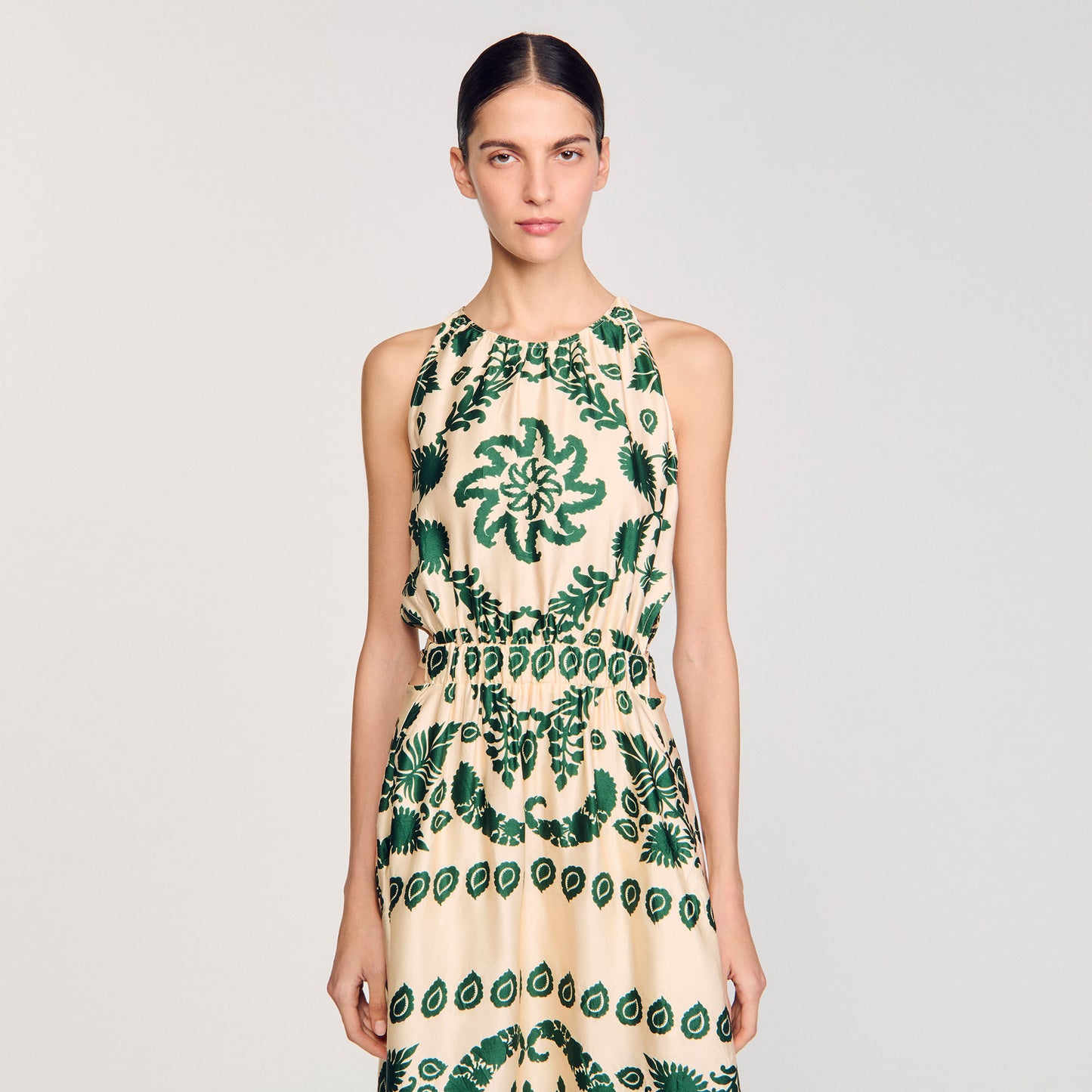 Sandro Leaf print maxi dress Ecru / Green