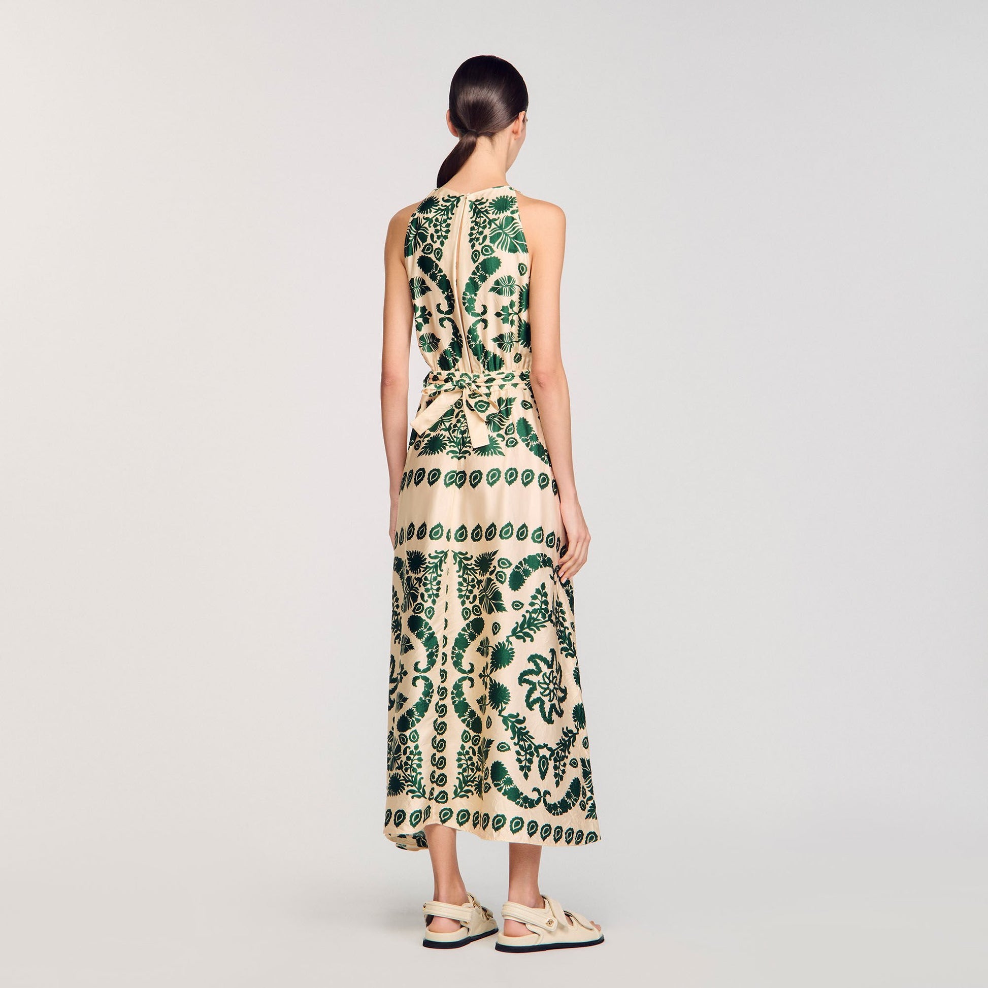 Sandro Leaf print maxi dress Ecru / Green