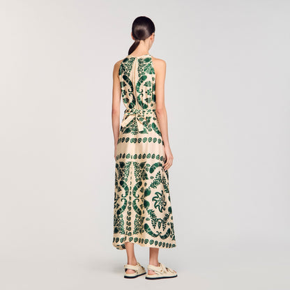 Sandro Leaf print maxi dress Ecru / Green