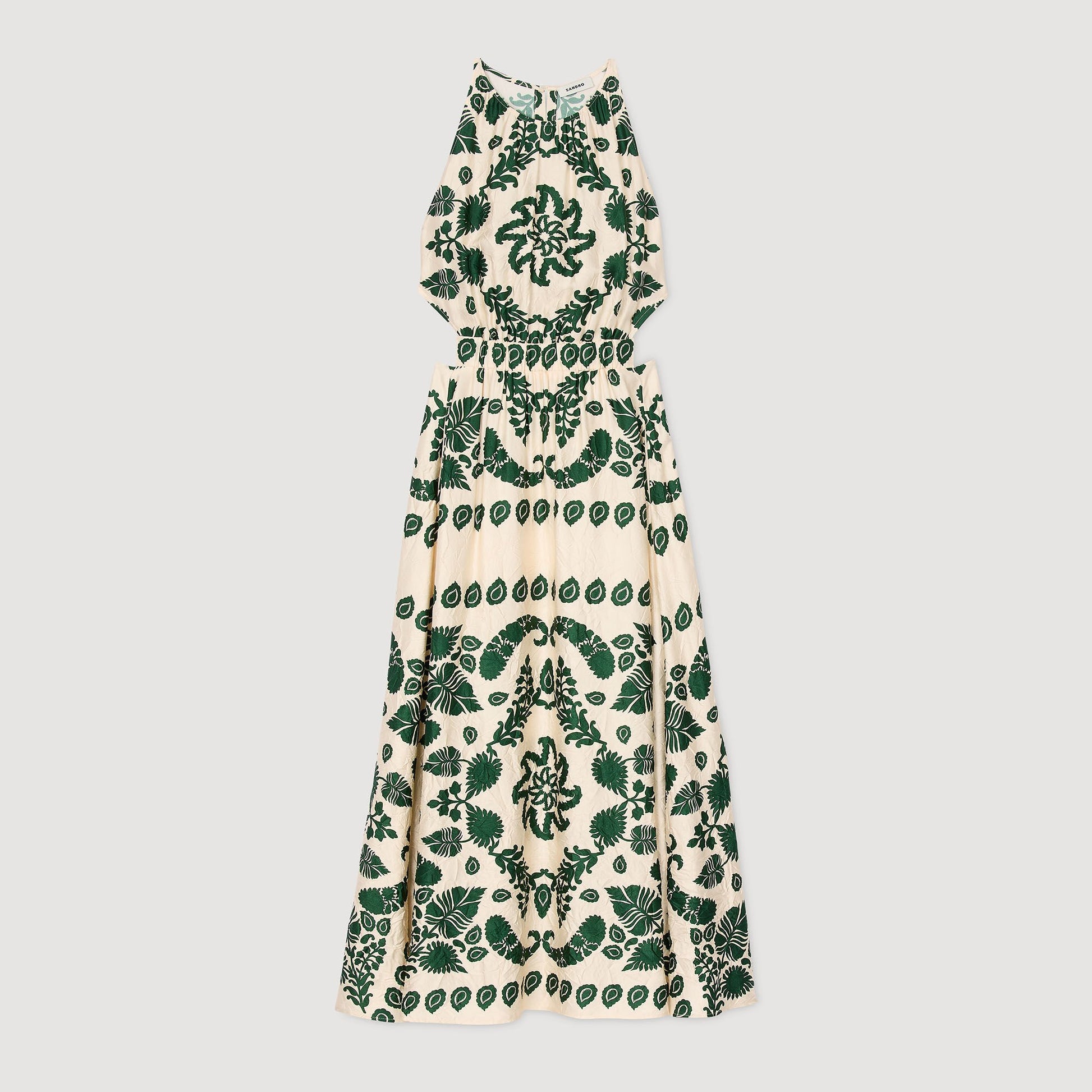 Sandro Leaf print maxi dress Ecru / Green