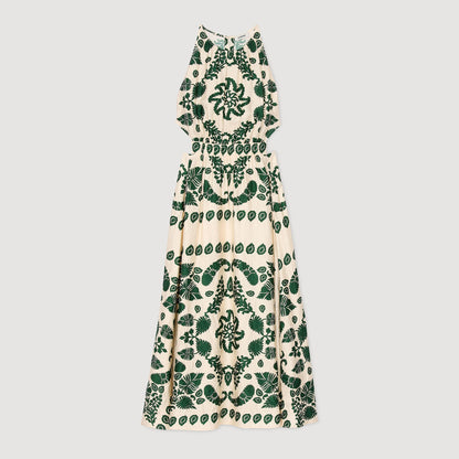 Sandro Leaf print maxi dress Ecru / Green