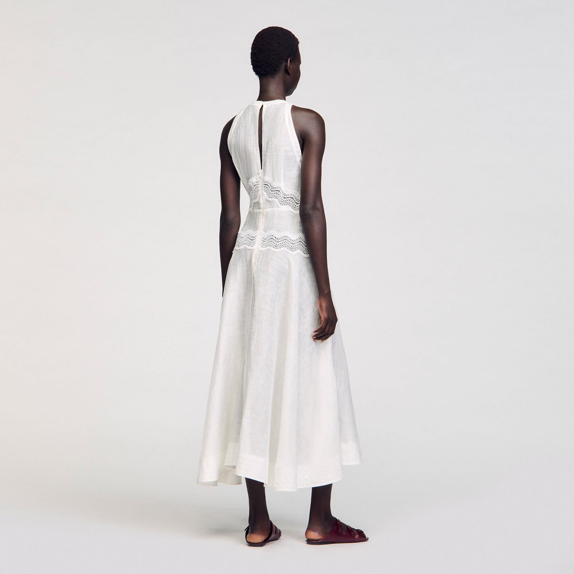 Sandro Lace trim maxi dress White