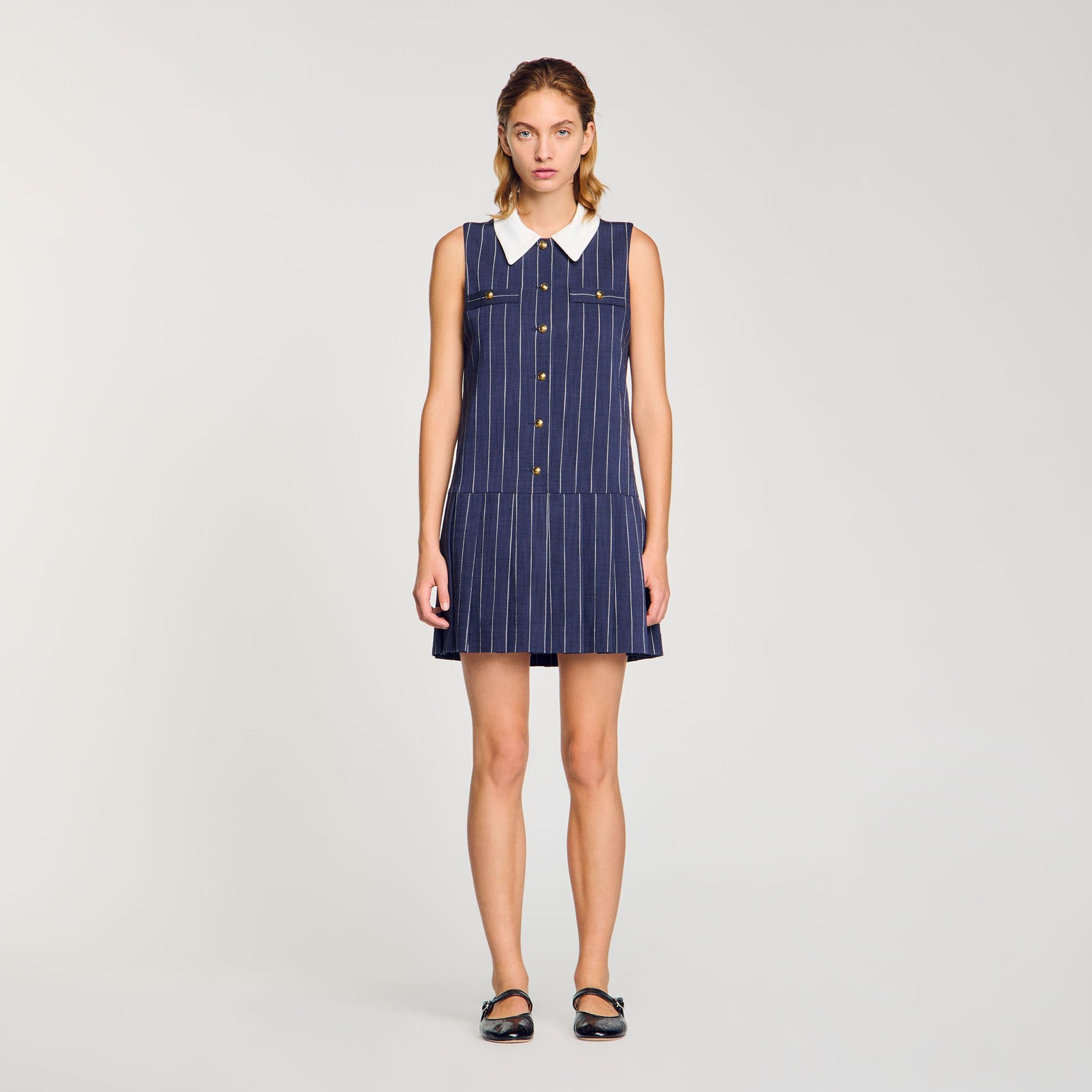 Sandro Mini striped dress Navy / Ecru