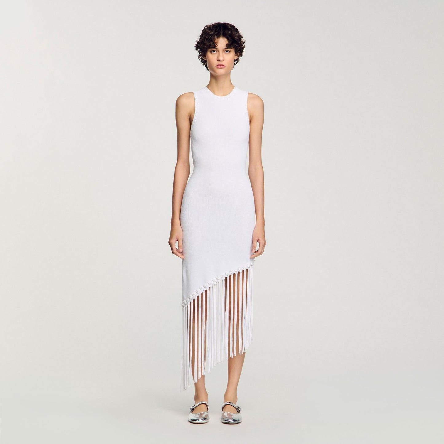 Sandro Fringed crochet dress White