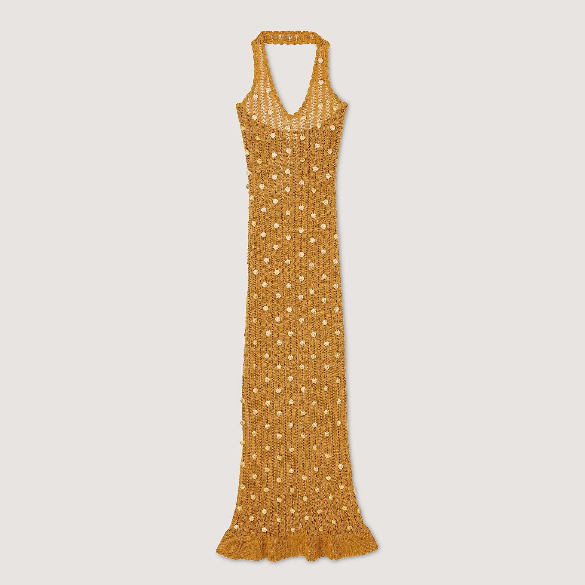 Sandro Maxi knit dress with fringes Olive