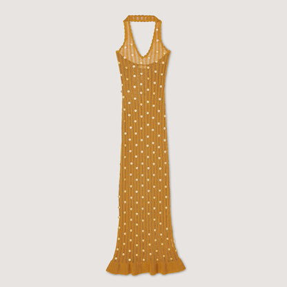Sandro Maxi knit dress with fringes Olive