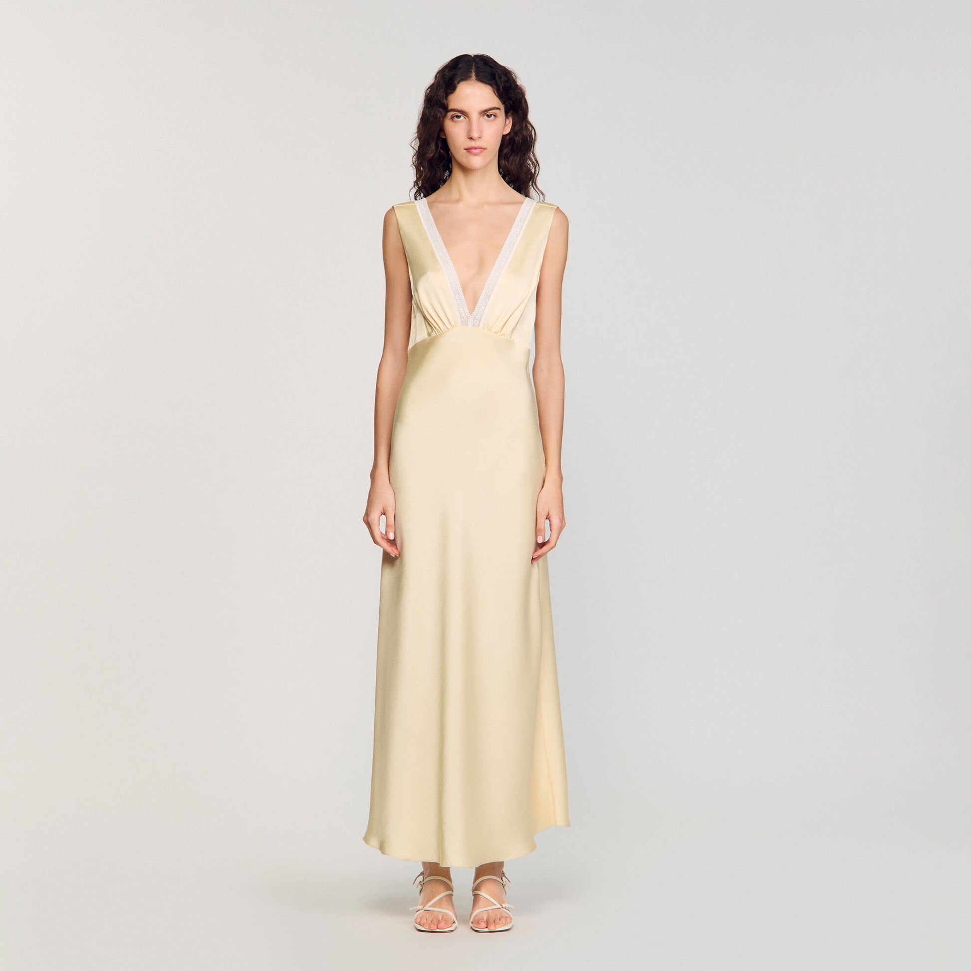 Sandro Satin-effect maxi dress Yellow