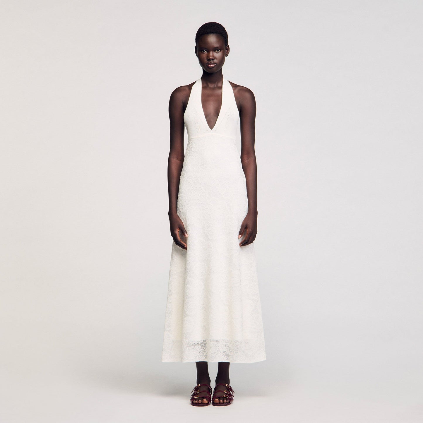 Sandro Maxi knit dress White