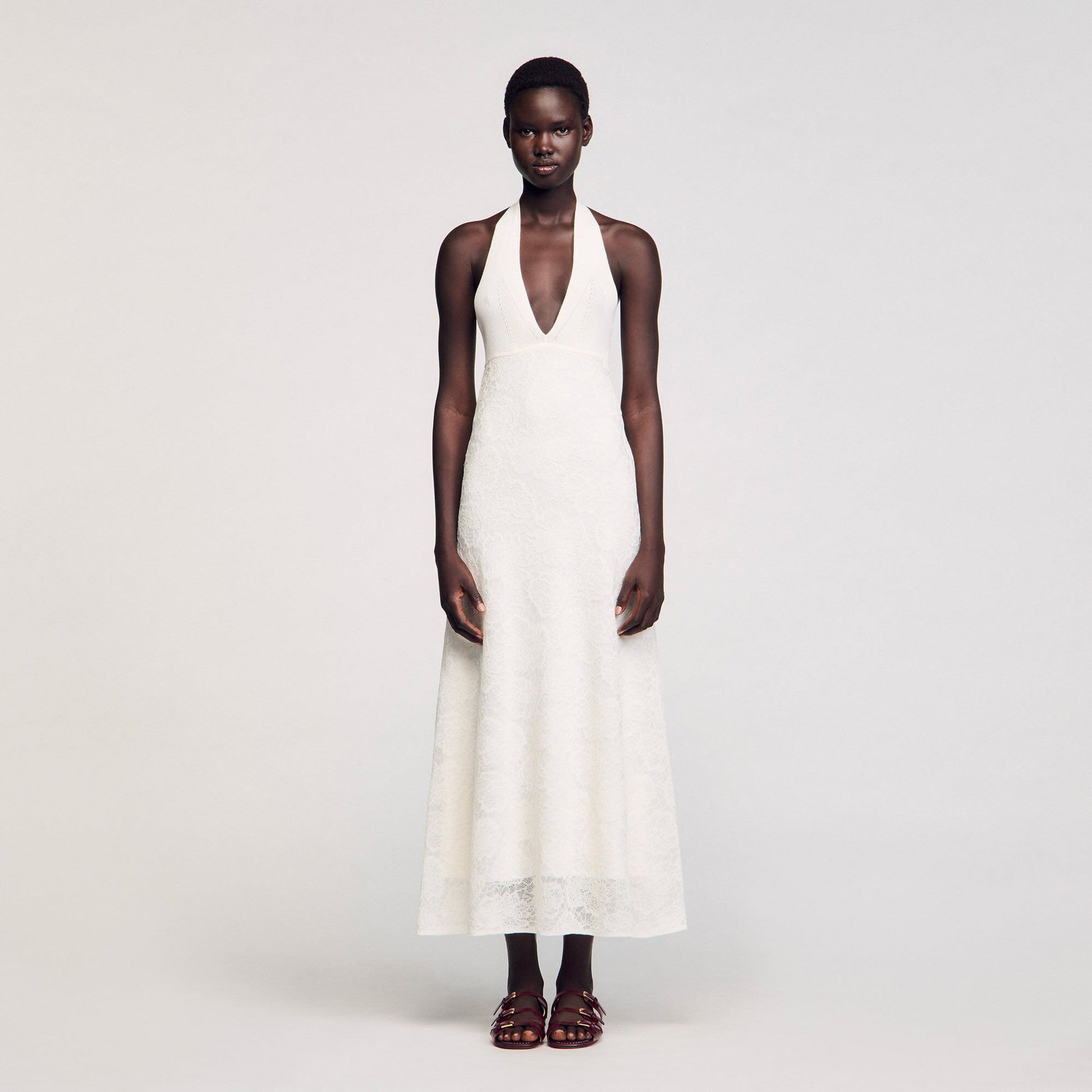 Sandro Maxi knit dress White