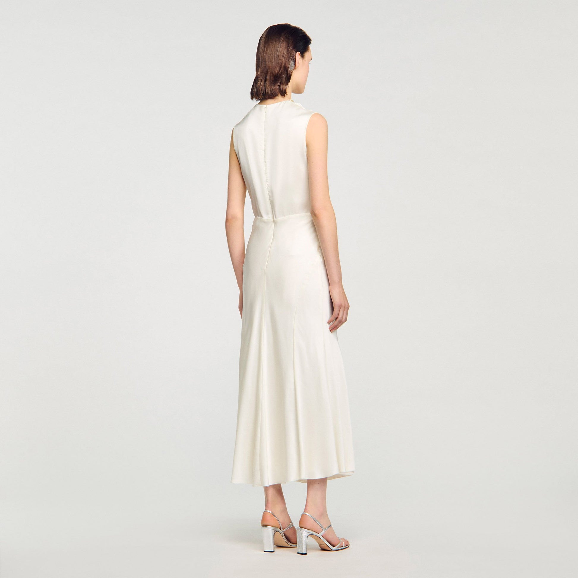 Sandro Satin maxi dress with rhinestones Ecru