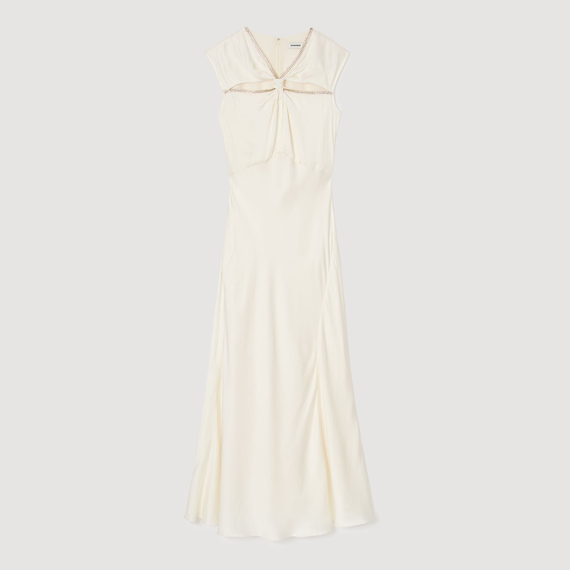 Sandro Satin maxi dress with rhinestones Ecru