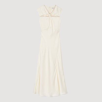 Sandro Satin maxi dress with rhinestones Ecru