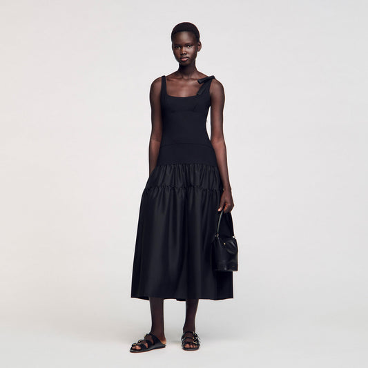Sandro Maxi dual-material dress Black