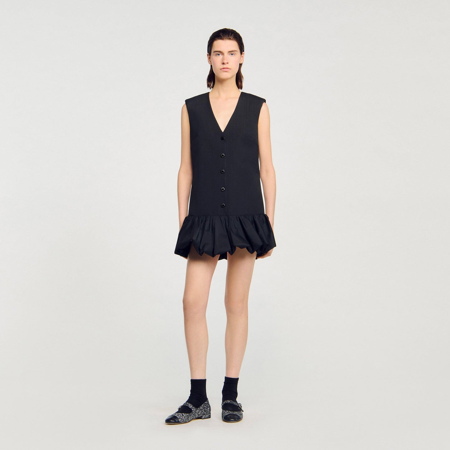 Sandro Mini tailored dress with ruffle Black