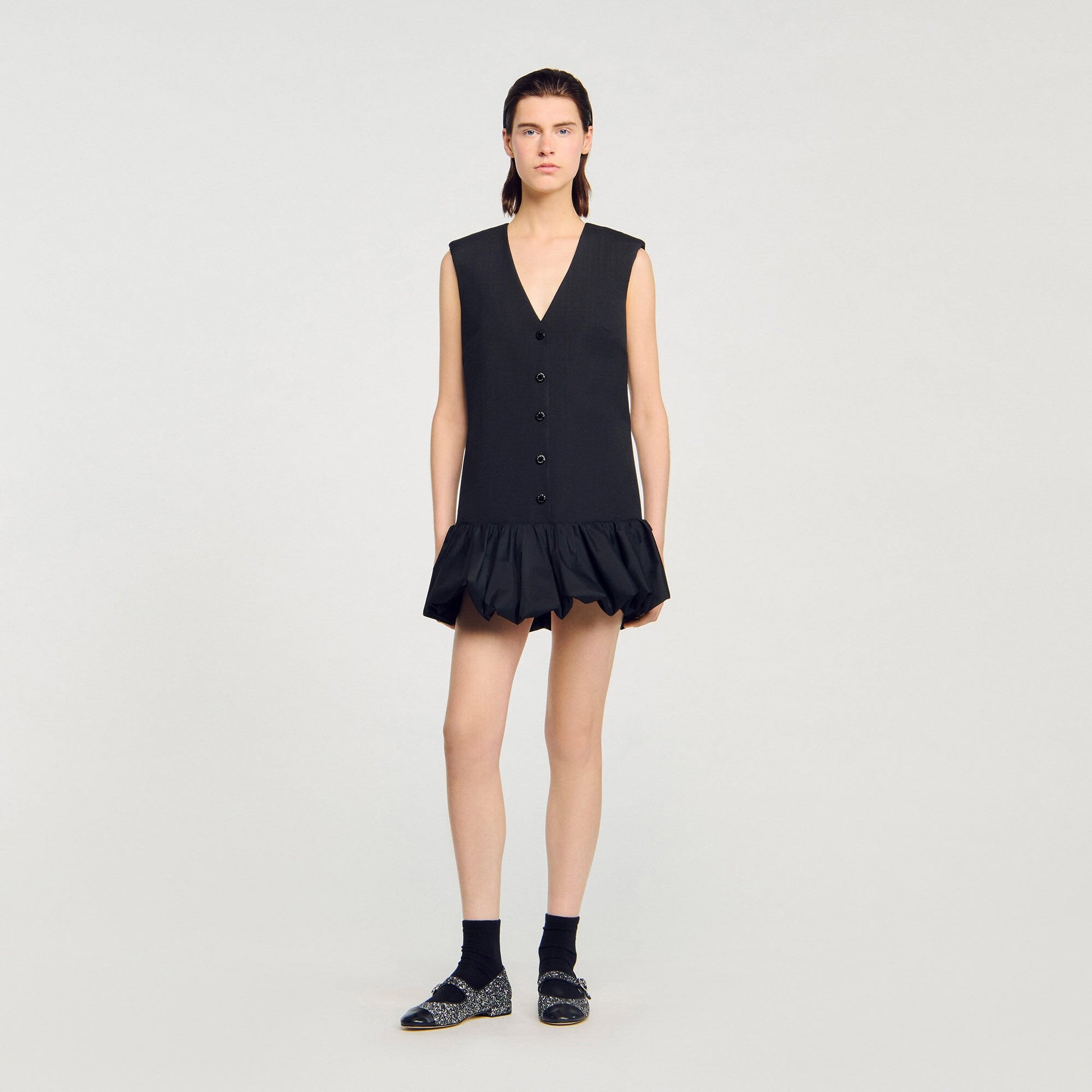 Sandro Mini tailored dress with ruffle Black