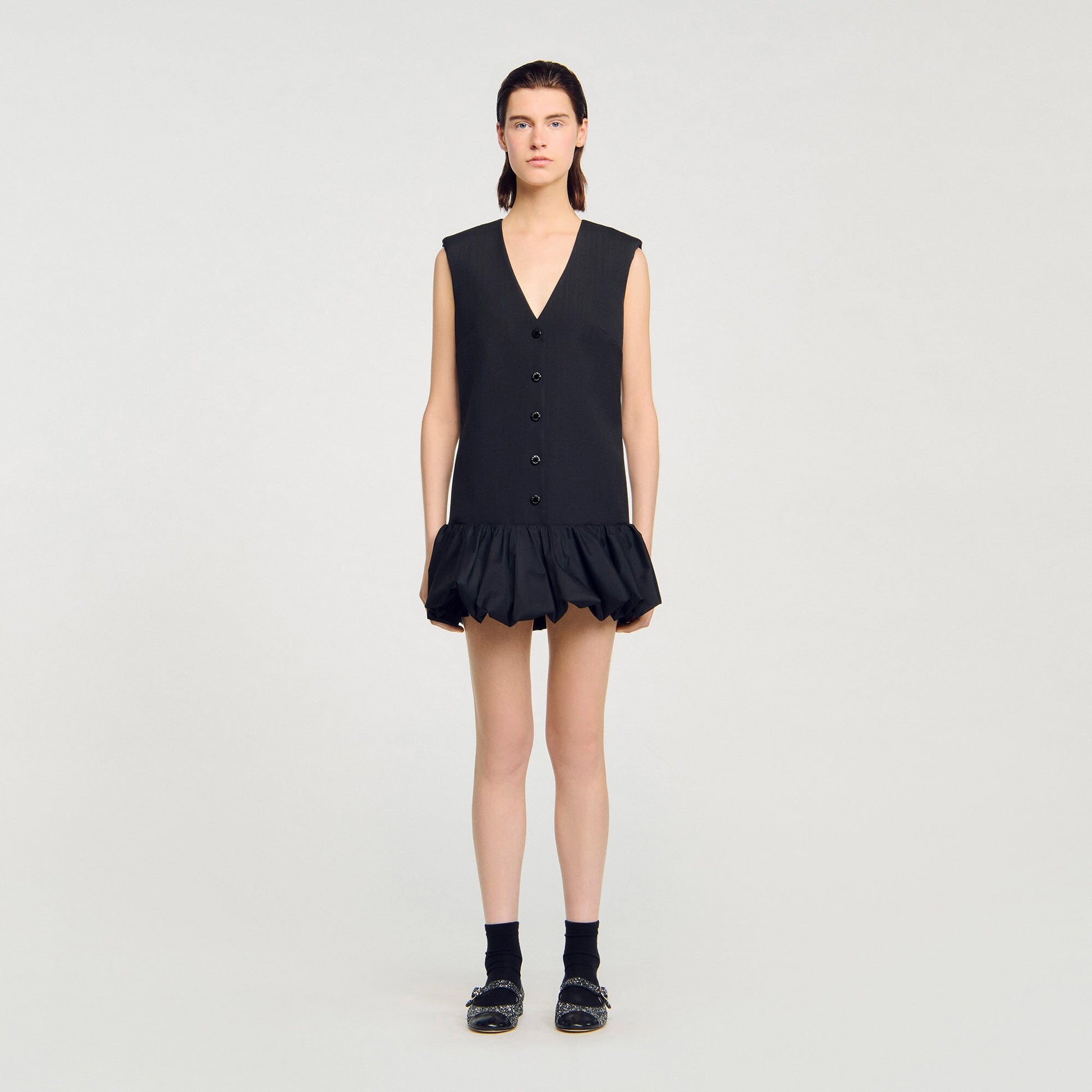 Sandro Mini tailored dress with ruffle Black