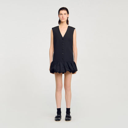 Sandro Mini tailored dress with ruffle Black
