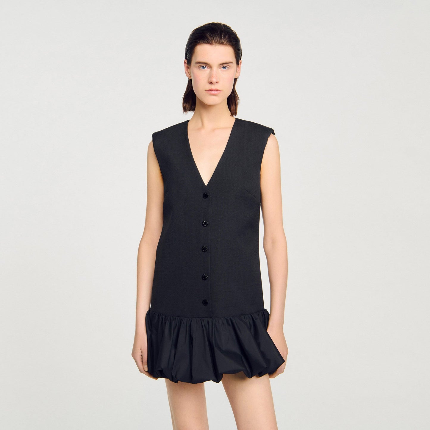 Sandro Mini tailored dress with ruffle Black