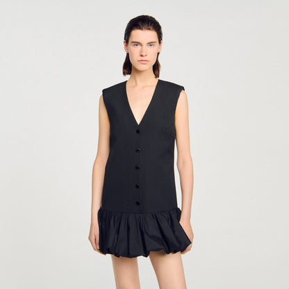 Sandro Mini tailored dress with ruffle Black