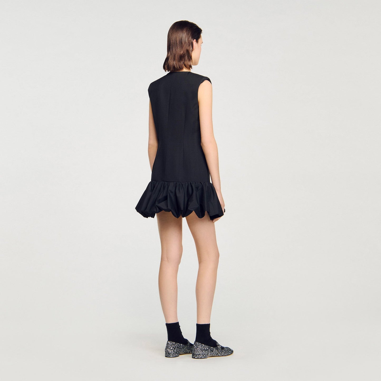Sandro Mini tailored dress with ruffle Black