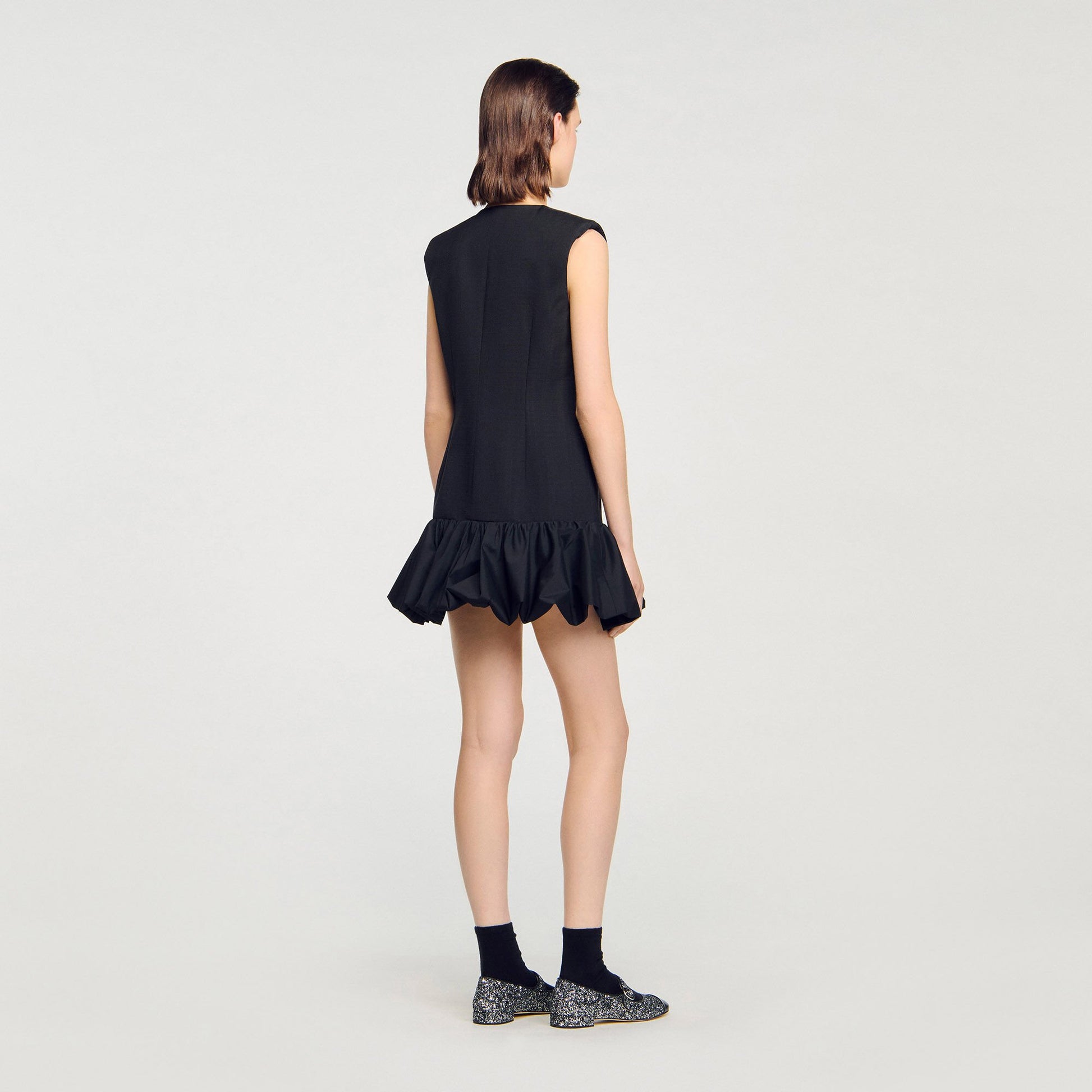 Sandro Mini tailored dress with ruffle Black
