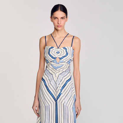 Sandro Spiral-motif maxi dress Sky Blue