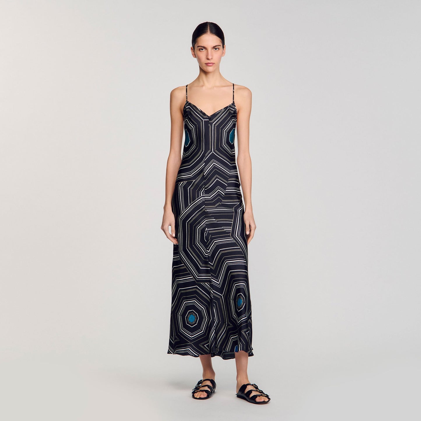 Sandro Patterned silk maxi dress Black