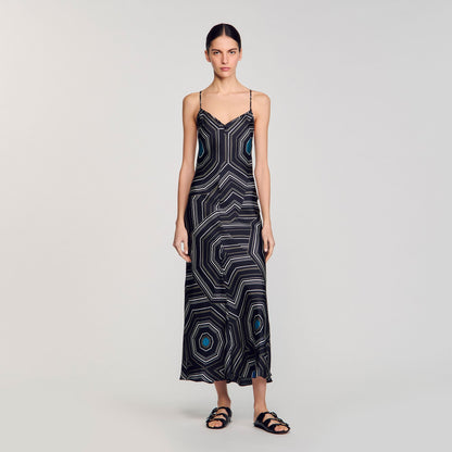 Sandro Patterned silk maxi dress Black