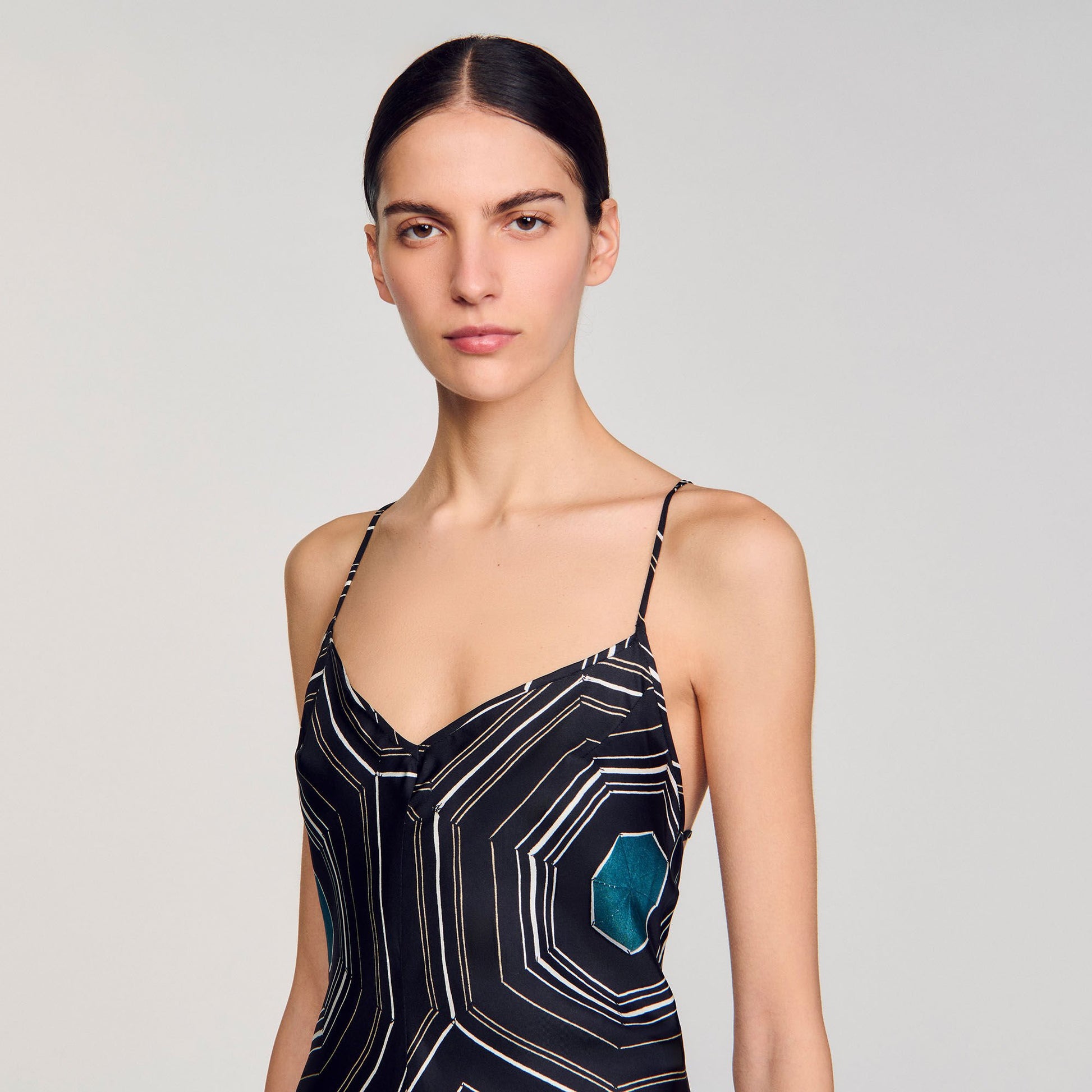 Sandro Patterned silk maxi dress Black