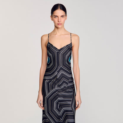 Sandro Patterned silk maxi dress Black