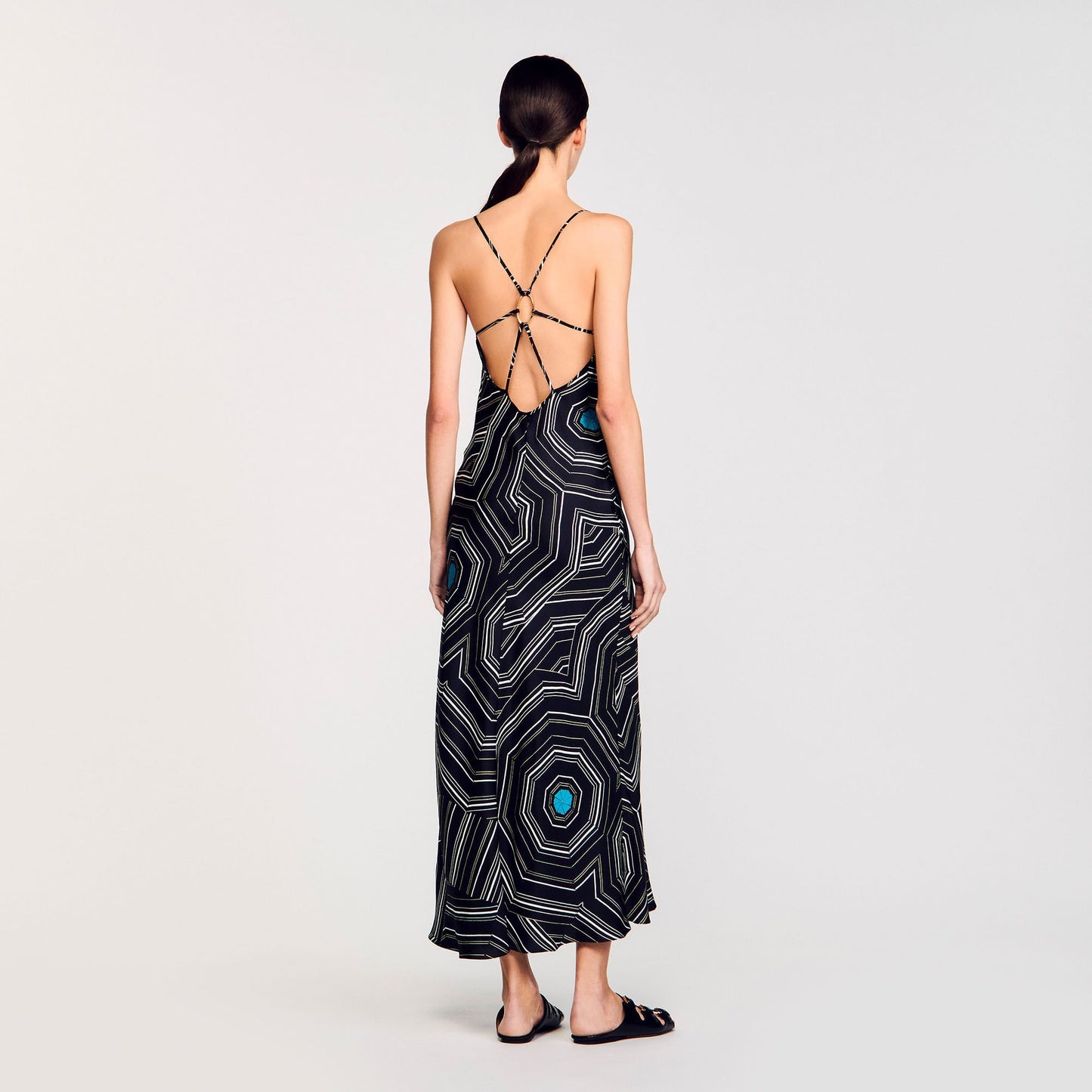 Sandro Patterned silk maxi dress Black