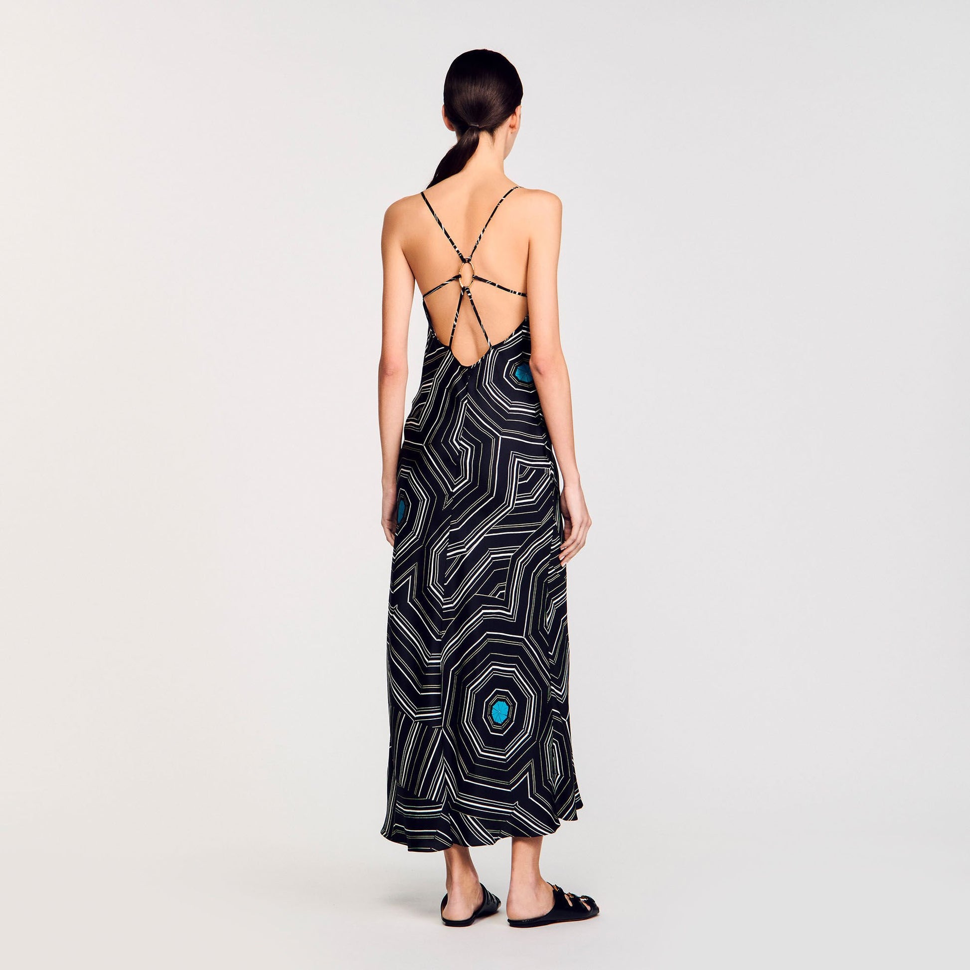 Sandro Patterned silk maxi dress Black