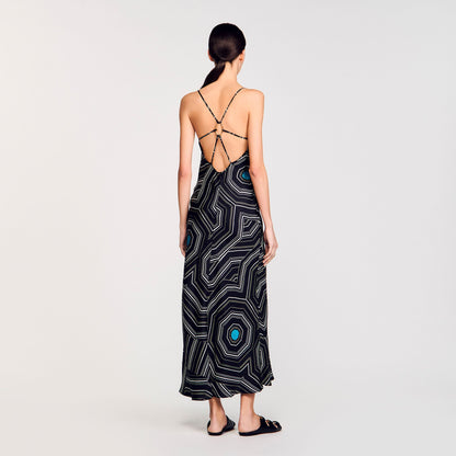 Sandro Patterned silk maxi dress Black