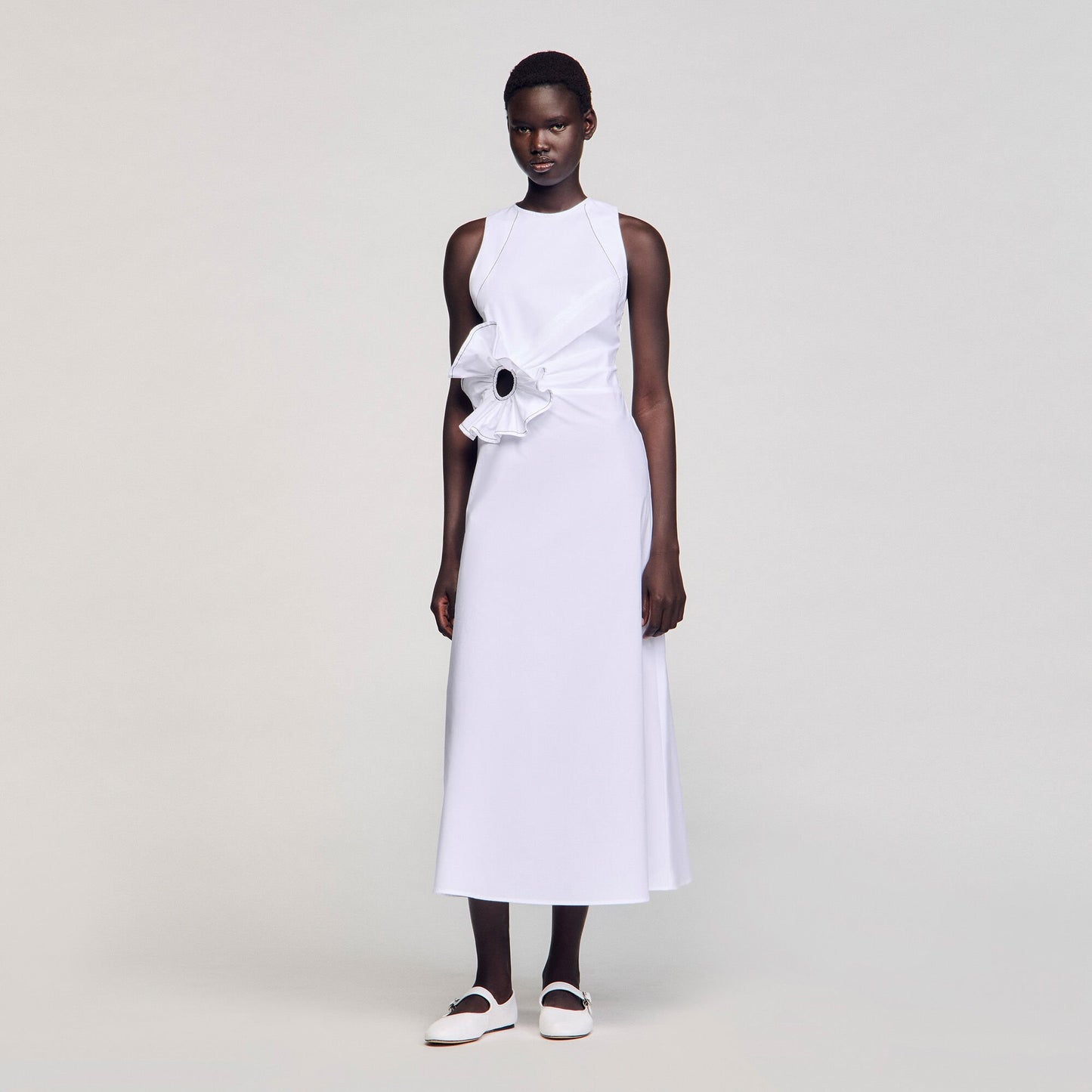 Sandro Ruffled sleeveless maxi dress White