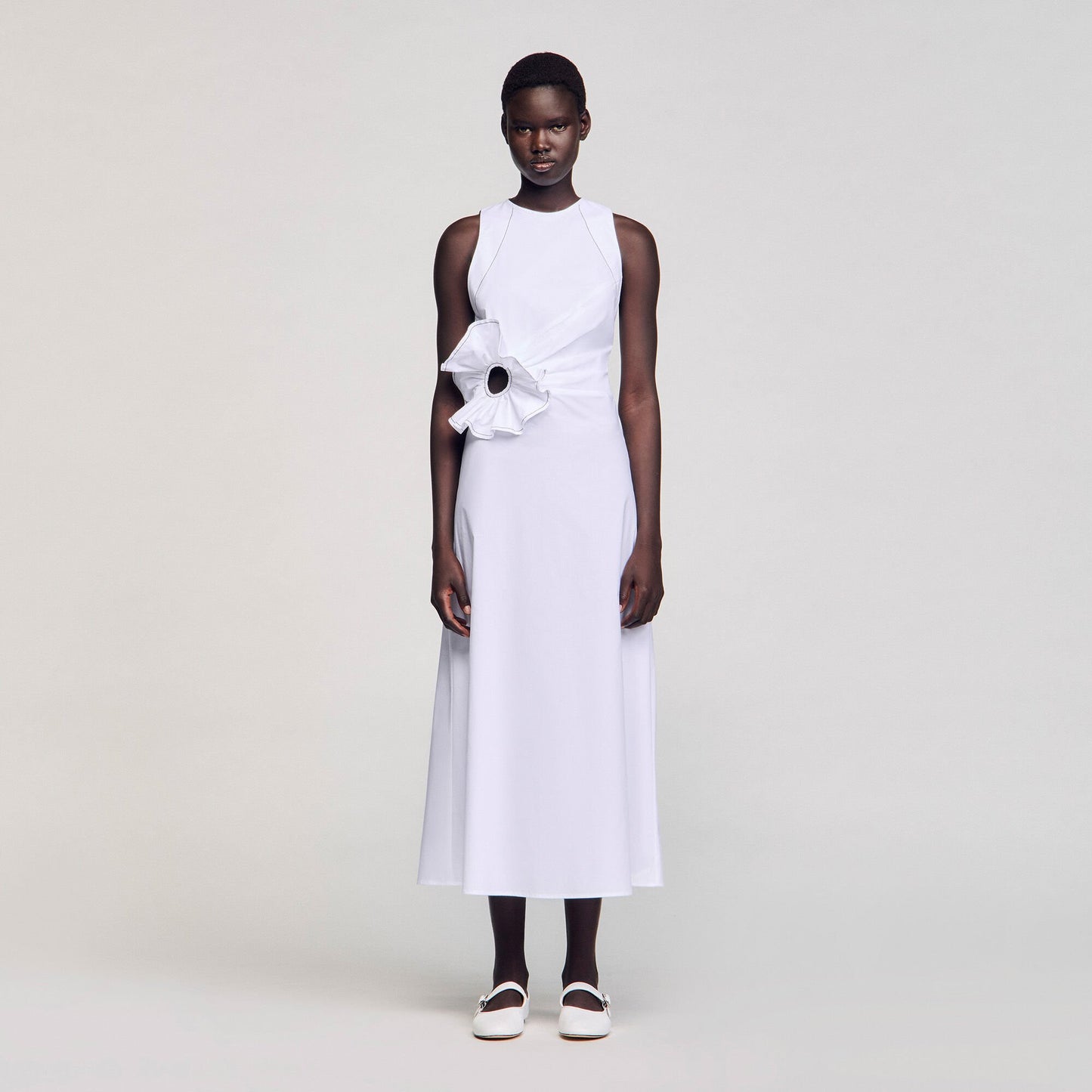 Sandro Ruffled sleeveless maxi dress White