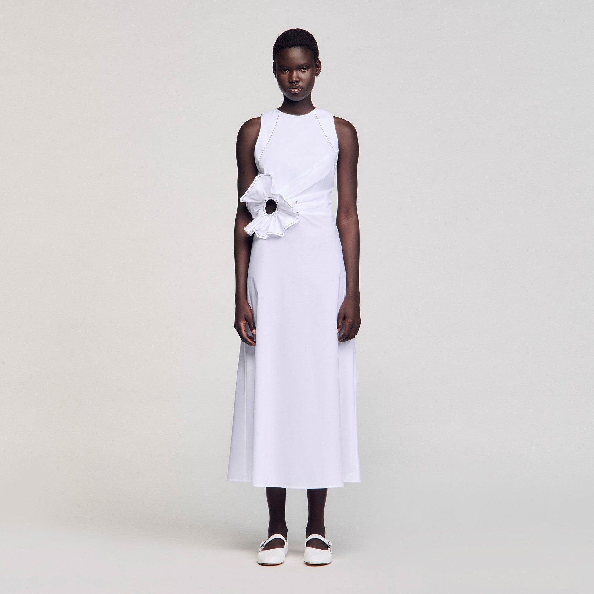 Sandro Ruffled sleeveless maxi dress White